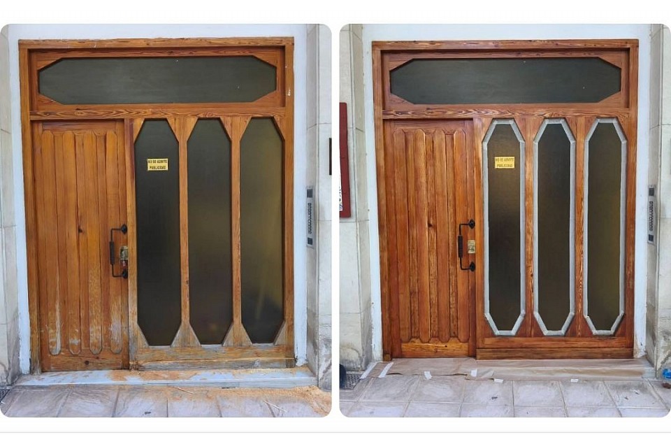 Antes y después puerta movila vieja